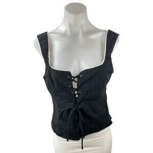Victoria + Sophia Black Lace Up Corset Bustier Sleeveless Cami Blouse Tank Top L